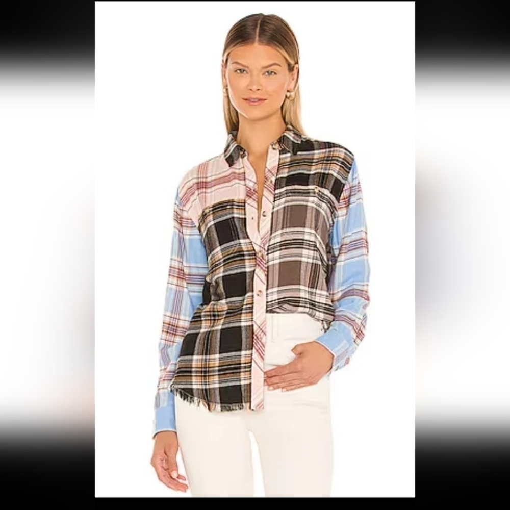 Rails Womens Multi-Color Chelsea Plaid Mixed Print Flannel Frayed Hem Top XS
